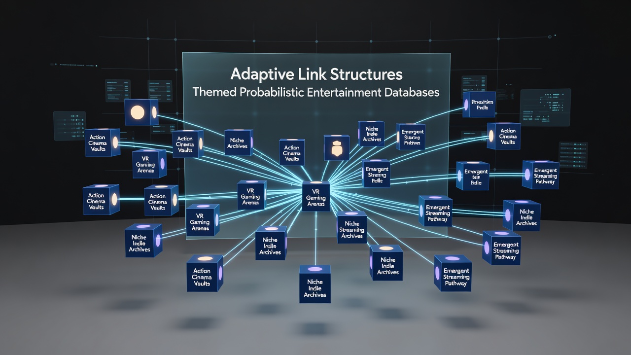 Network visualization showing dynamic connections across themed probabilistic entertainment database entries