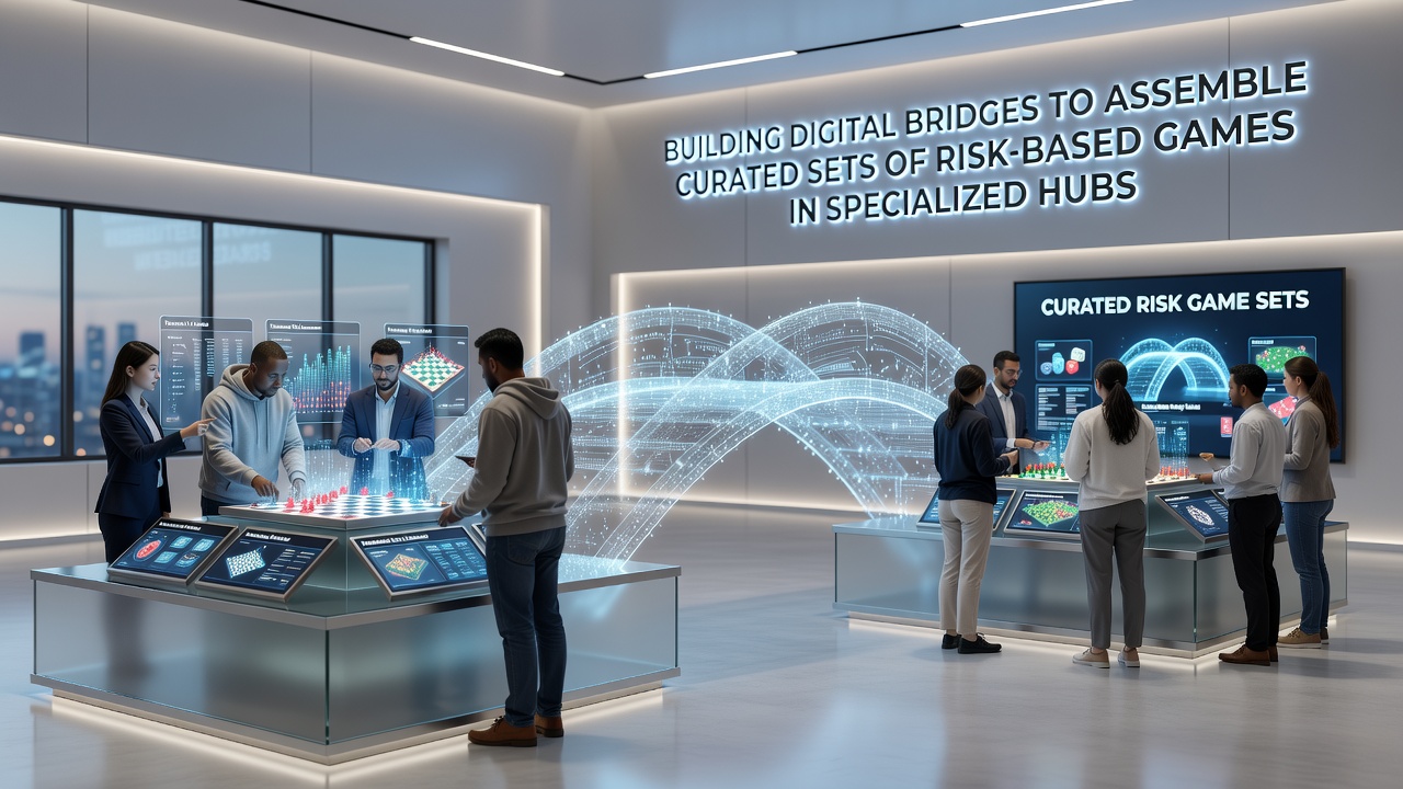 Schematic diagram of digital bridges linking game providers to curated hub collections with risk assessment overlays