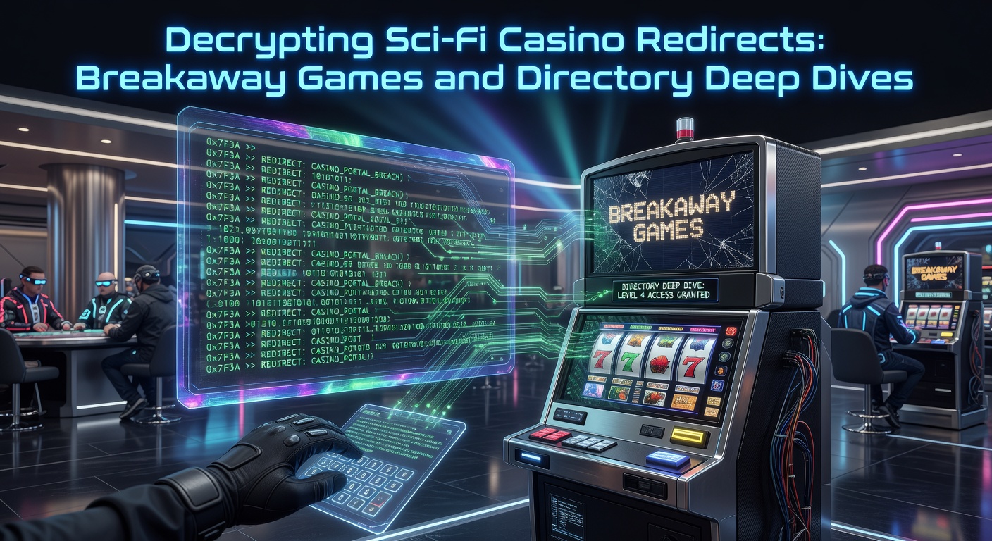 Futuristic sci-fi casino dashboard showing layered redirect links and Breakaway Games slots in action