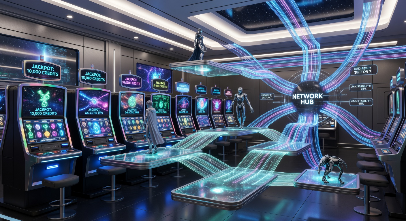 Diagram of a breakaway platform network showing decentralized nodes, blockchain links, and player traffic flowing through independent servers away from central hubs