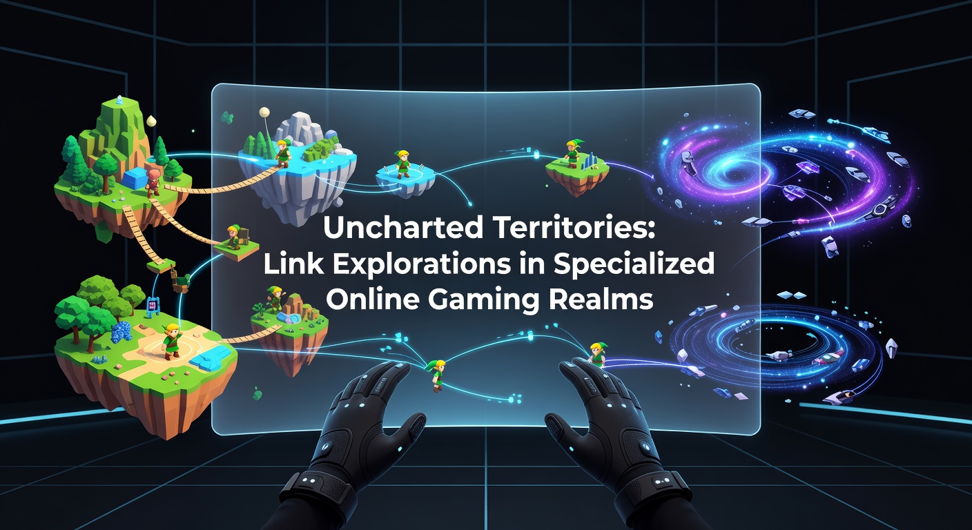Digital explorers charting paths through glowing link networks in virtual gaming worlds, symbolizing navigation in niche online realms